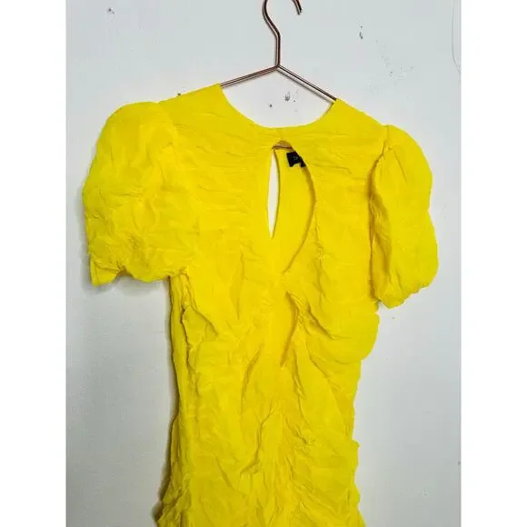 DE LA VALI Yellow Middle Front Cutout Ruching Flowy Sheer Skirt Olympia Gown 14 - Picture 6 of 16